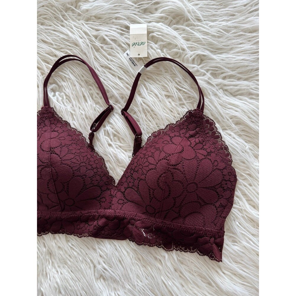 Aerie Real Happy Wireless Lightly Lined Candy Lace Bra Royal Berry Size 34C - Picture 5 of 11